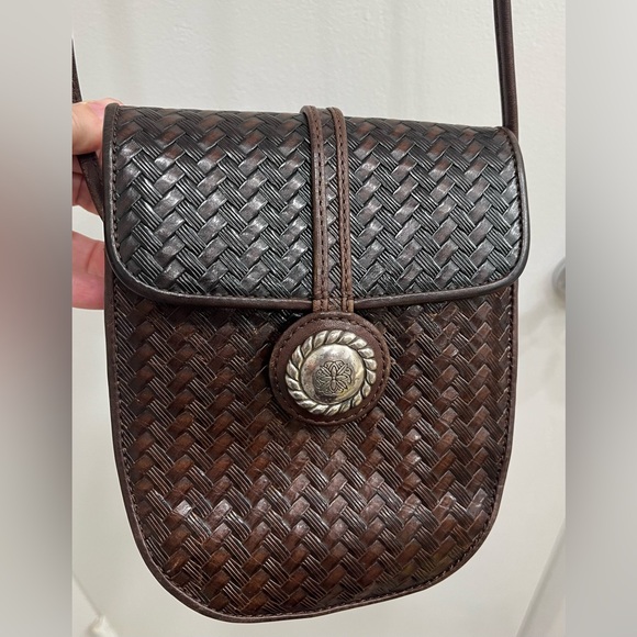 Brighton Vintage One World Chocolate Brown Woven Leather Crossbody Bag - Picture 2 of 13
